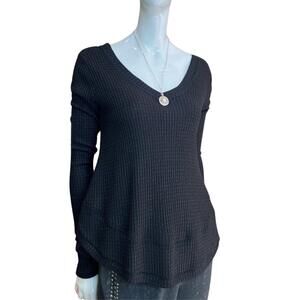 NEW ALYSSA THOMAS women's waffle shimmer top in black
